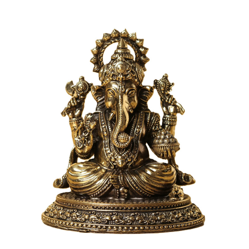 Lord Ganesha 7 pouces en laiton dansant sur une base en jade