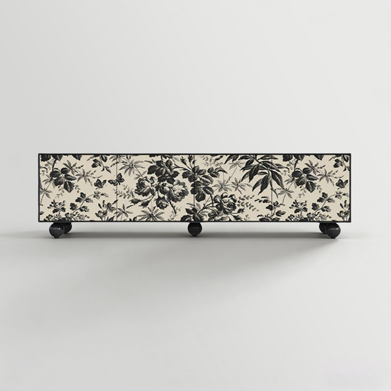 Meuble télé moderne en bois massif noir, 19.69"H x 86.61"L x 15.75"W