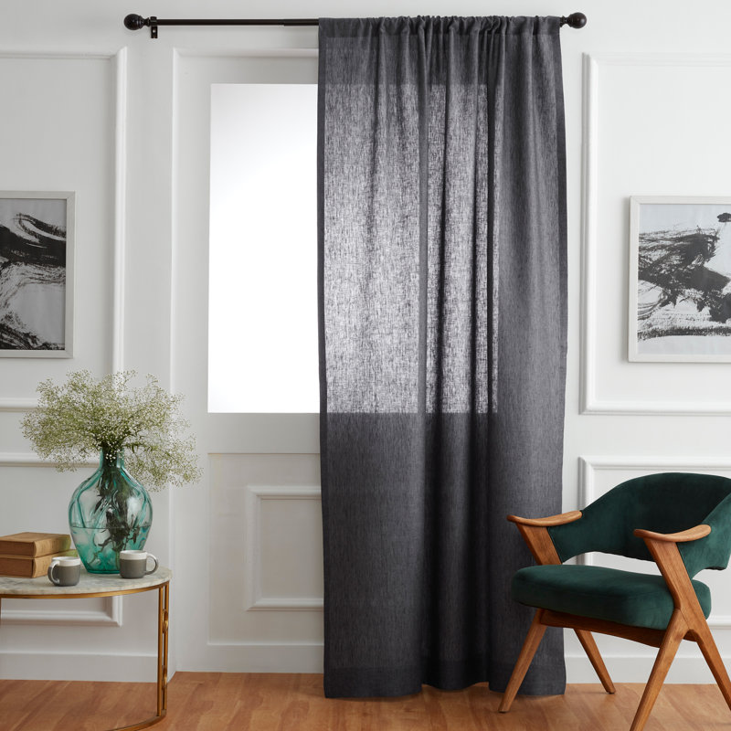 Charcoal Grey Linen Light-Filtering Rod Pocket Curtain Panel, 52 x 63 Inch