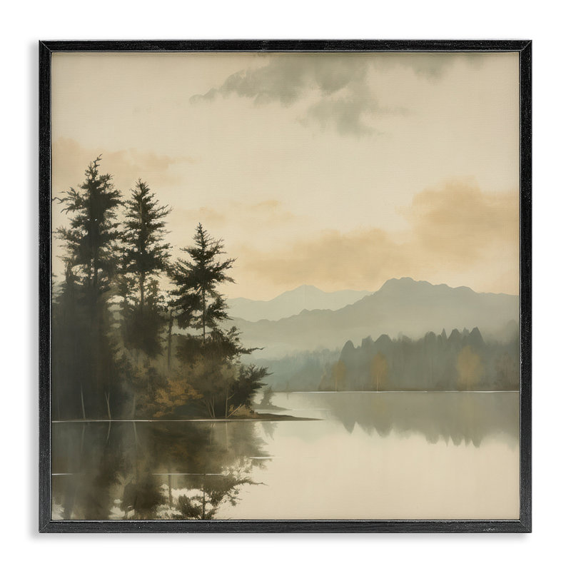 Bb-274 - Paysage de montagne beige encadré sur bois par Irena Orlov, Giclée encadrée noir minuit
