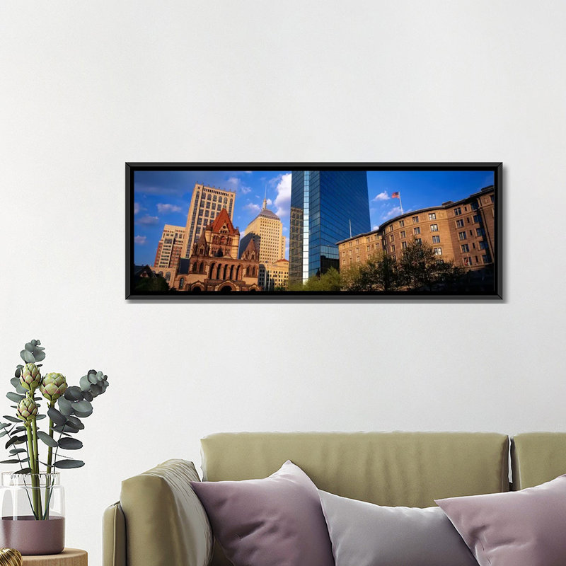 «Panoramic Boston, Massachusetts, Copley Square», reproduction de photo sur toile, H 20 po x l 60 po x P 1,5 po, Cadre noir