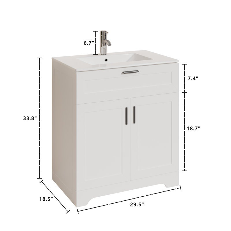 Frausto 30 Inch Bathroom Vanity With Ceramic Sink, Bathroom Sink And Cabinet Combo Set, Wood Vanity With Hidden Storage,  Painted Surface