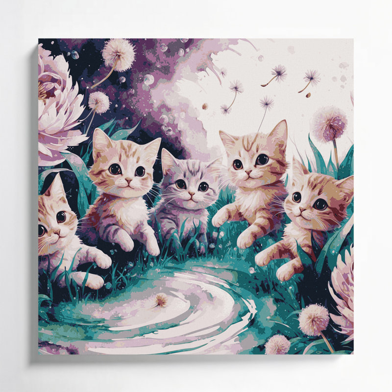 «Cats Toybob», art mural sur toile beige, H 12 po x l 12 po