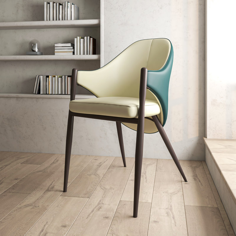 Chaise de salle à manger rembourrée avec pieds en fer Kamaiyah, Crème/Vert