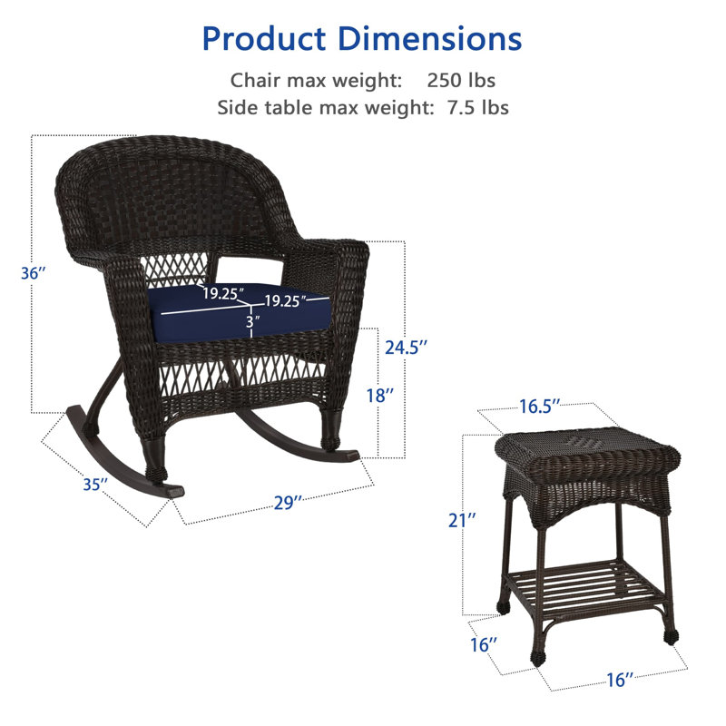 Starner 2 - Person Patio Conversation Set with Cushions, Espresso, Blue