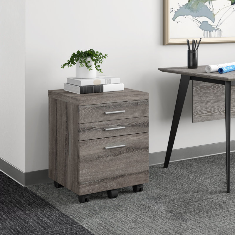 Classeur à roulettes mobile avec tiroirs de rangement en stratifié pour bureau debout, Taupe foncé