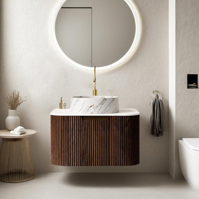 24"Bathroom Vanity with Sink,Wall-Mounted Cabinet with Ceramic Basin and Marble Top, Large Drawer