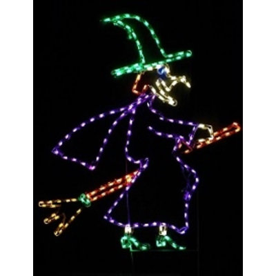 Witch on Broom Halloween Holiday Lighted Display