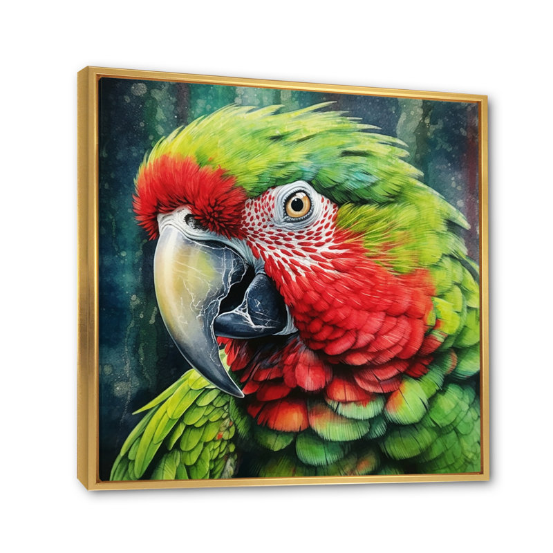 Perroquet tropical au paradis IV sur toile, 36" H x 36" W, Cadre flottant doré