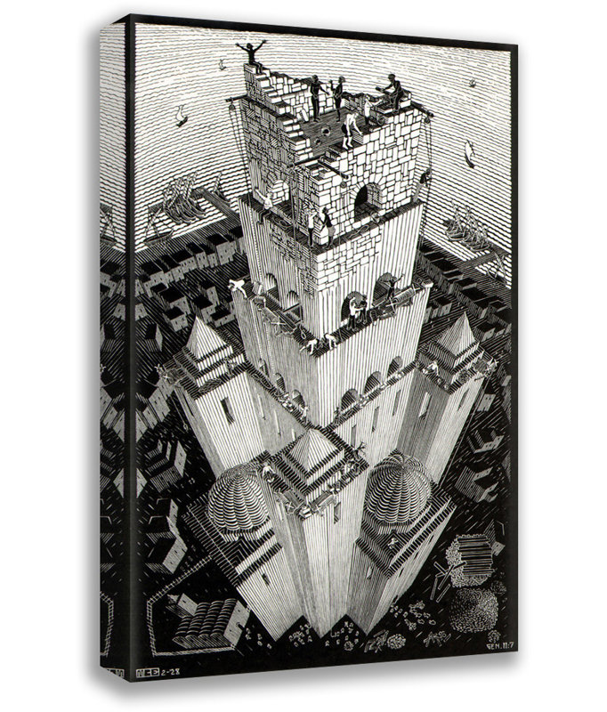 «Tower of Babel» par M.C.Escher, toile tendue avec châssis, H 24 po x l 17 po