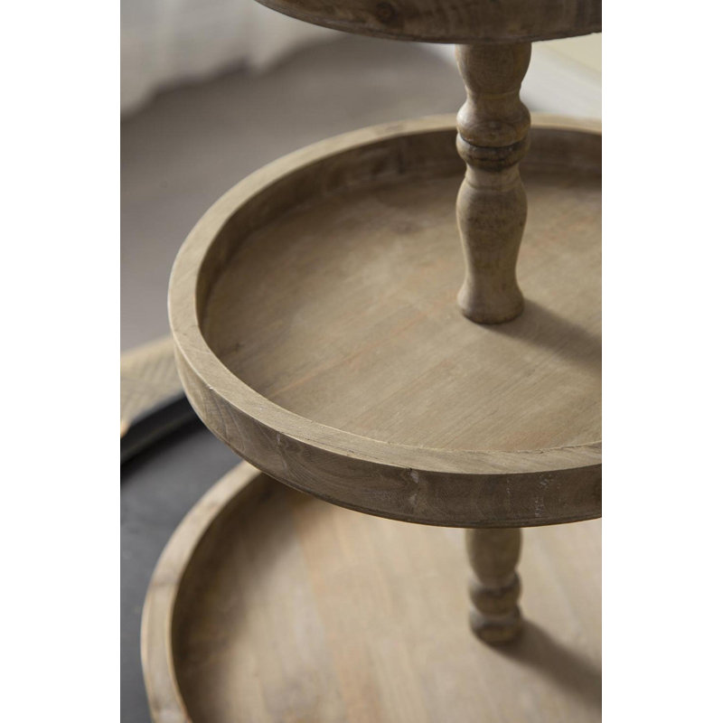 Plateau de service rond brun à trois niveaux D19x30