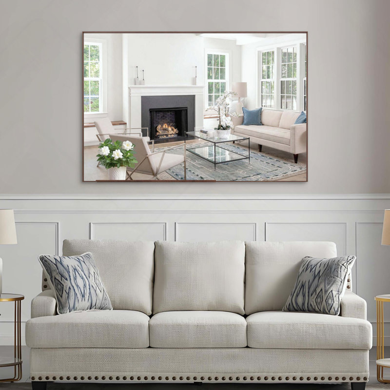 Miroir rectangulaire surdimensionné avec plateau amovible et cadre en noyer, Noyer