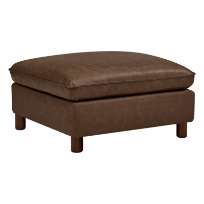 Repose-pieds en cuir véritable l 34,6 po Solena avec base en bois massif