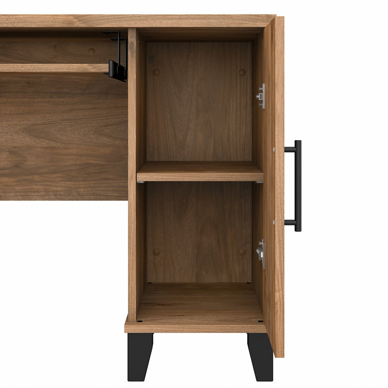 Ensemble de bureau d'ordinateur en L 3 pièces avec rehausse Magomed, Noyer frais
