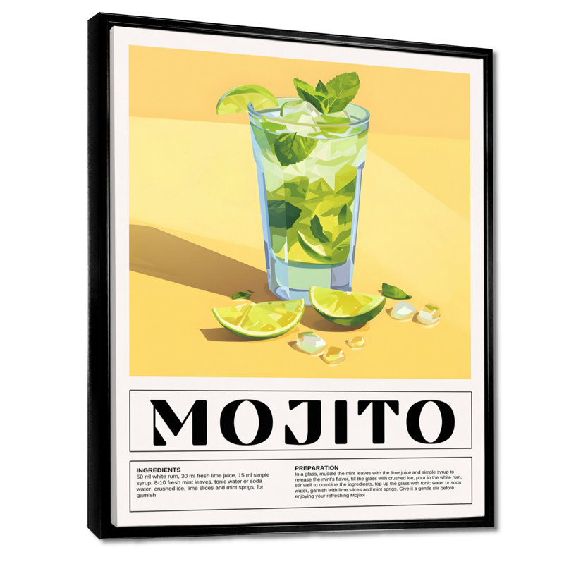 Crewellwalk - cocktails, art mural, Cadre flottant noir, H 32 po x l 16 po