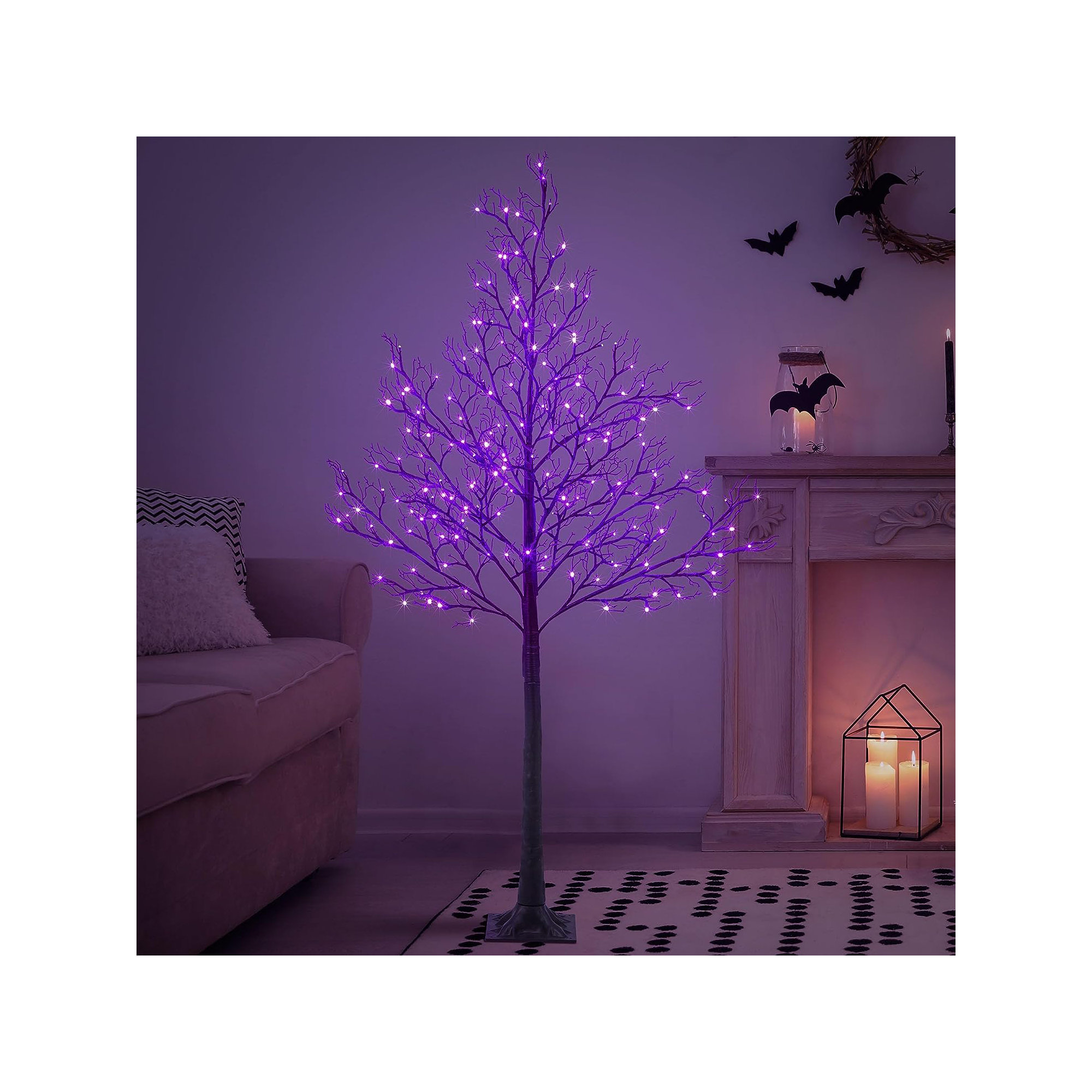  6ft Halloween Willow Tree 200 Led Lights Artificial Black Spooky Tree For Home, Festival, Nativity,party, And Christmas Decoration, Indoor And Outdoor Use (purple, 6ft)