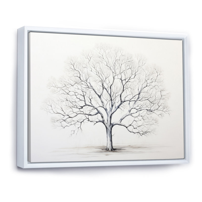 White Tree Monochrome Simplicity - Floral Wall Art Living Room, H 12 po x l 20 po x P 1 po, Cadre flottant blanc