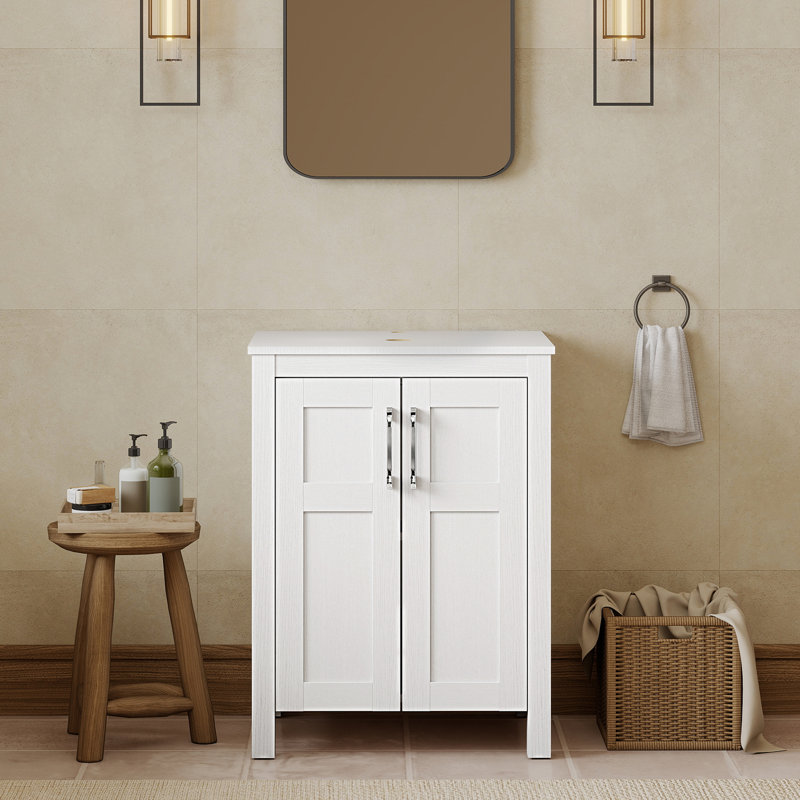 Frenette 24'' Single Bathroom Vanity with Manufactured Wood Top, White