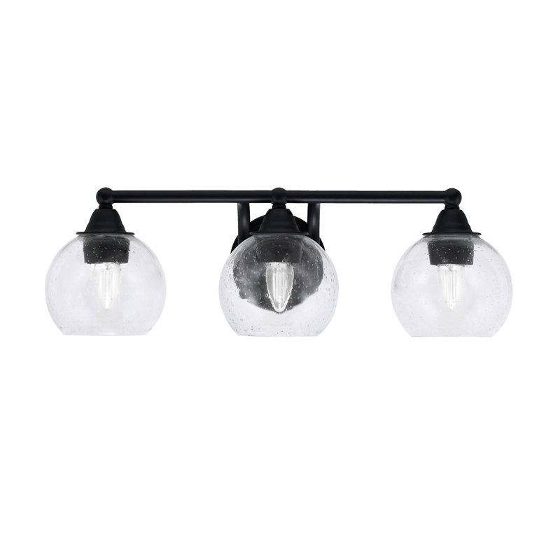 Paramount 3 Light Bath Bar Shown In Matte Black Finish With 5.75" Clear Bubble Glass