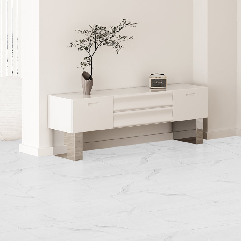 1.5mm Thick 30.5cm W x 30.5cm L Vinyl, White Marble