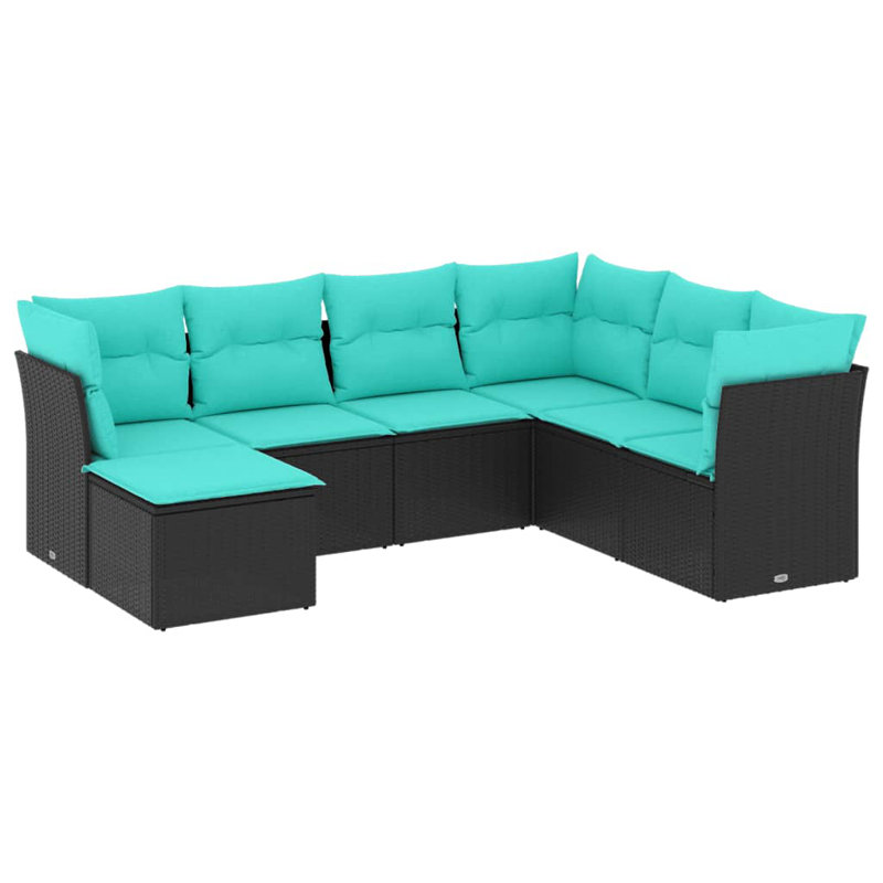  Ensemble de canapé de patio 7 pièces avec coussins en rotin de polyester noir