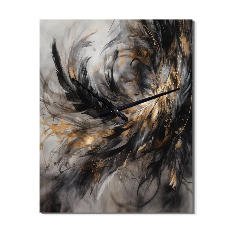 Iphigeniah - Boho Feather Wall Clock, 40" H x 30" W x 1" D
