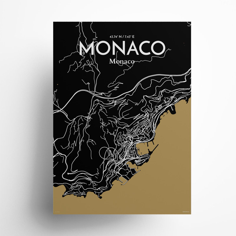 Monaco City Map In Luxe - No Frame Print, 27.6cm H x 19.7cm W x 0.05cm D