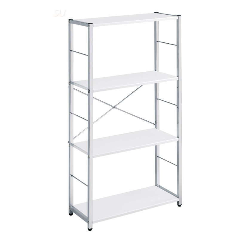 4-Tier Rectangular Bookshelf With X-Shape Cross Bar, Modern And Stylish Storage Solution For Books And Decor, White
