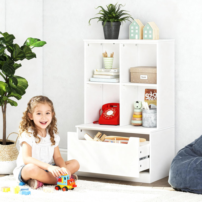 Kids Bookshelf and Toy Storage Organizer, Toddler Bookcase with Cubby