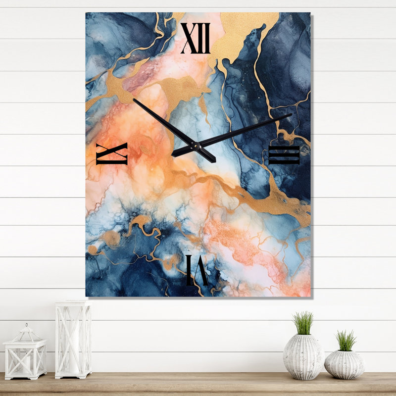 Horloge murale V - Fractales bleu et beige, Médium