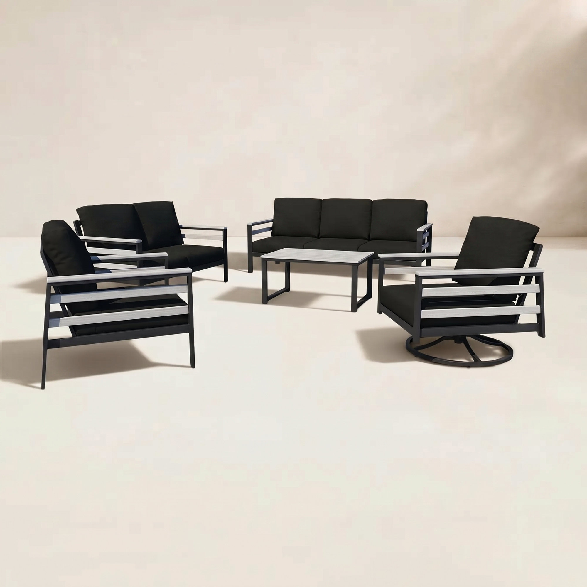 Townsend 7 - Person Patio Conversation Set with Sunbrella® Cushions, Canvas Black Sunbrella® Canvas