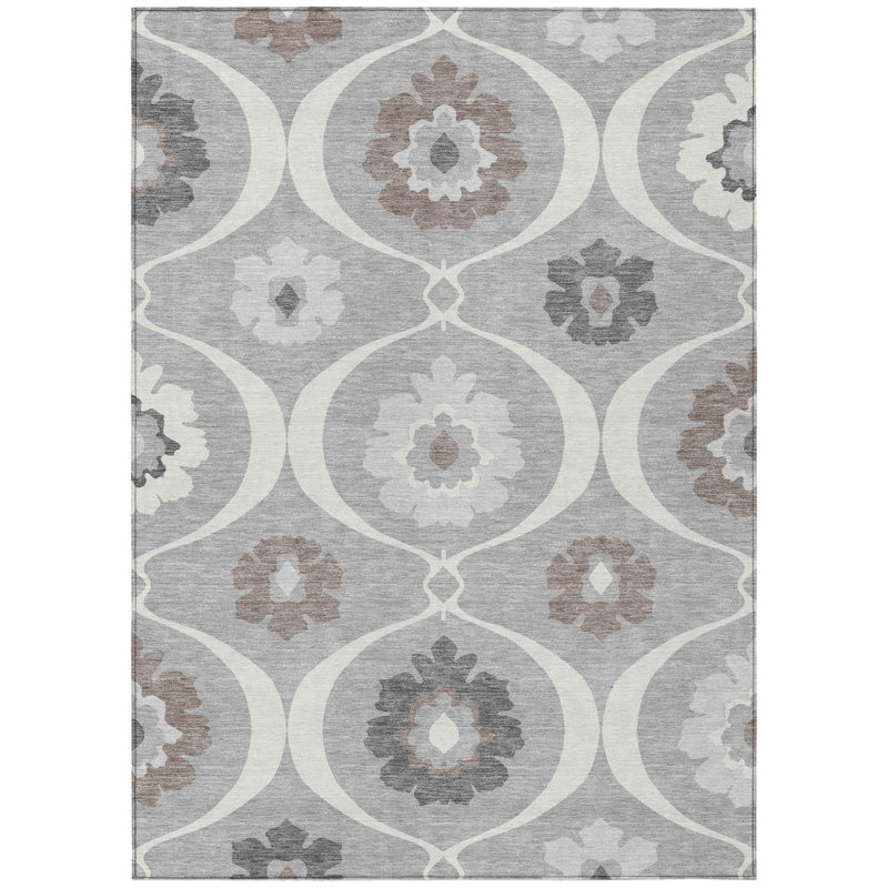 Tapis extérieur lavable gris anthracite et médaillon brun 3 pi x 5 pi