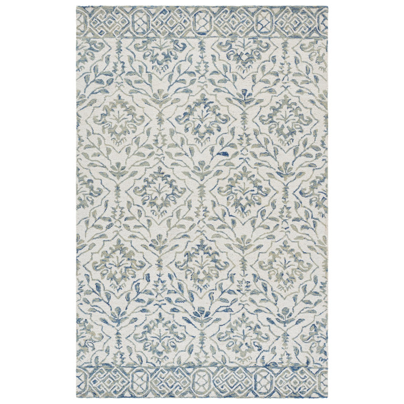 Pimentel Hand Tufted Wool Floral Rug, Rectangle 5' x 8'