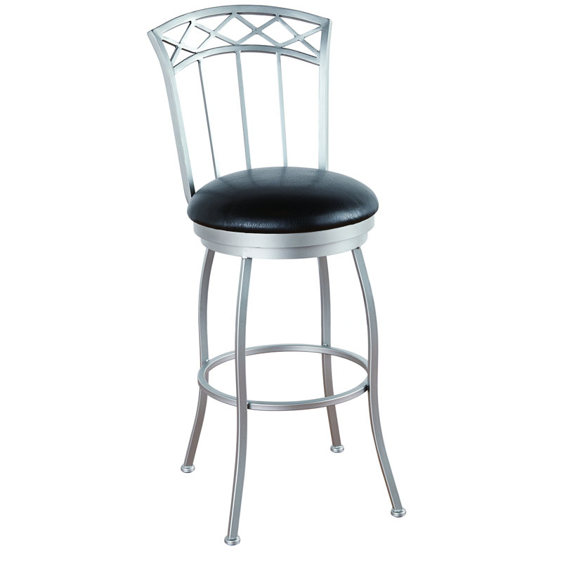 Swivel Upholstered Counter Stool with Metal Frame, Pebblestone, Bar Stool (30" Seat Height), Ford Black