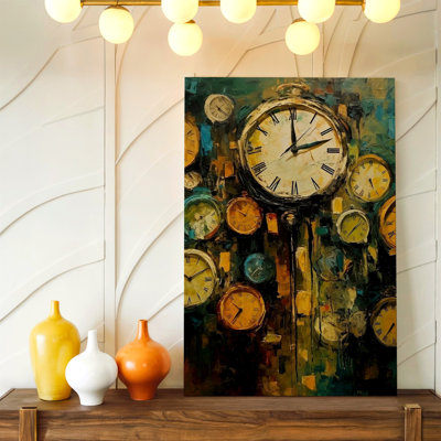 Abstrait, horloge, peinture, horloge rétro, reproduction d'art sur toile, abstrait moderne rétro, décoration pour salon, bureau, couloir, galerie