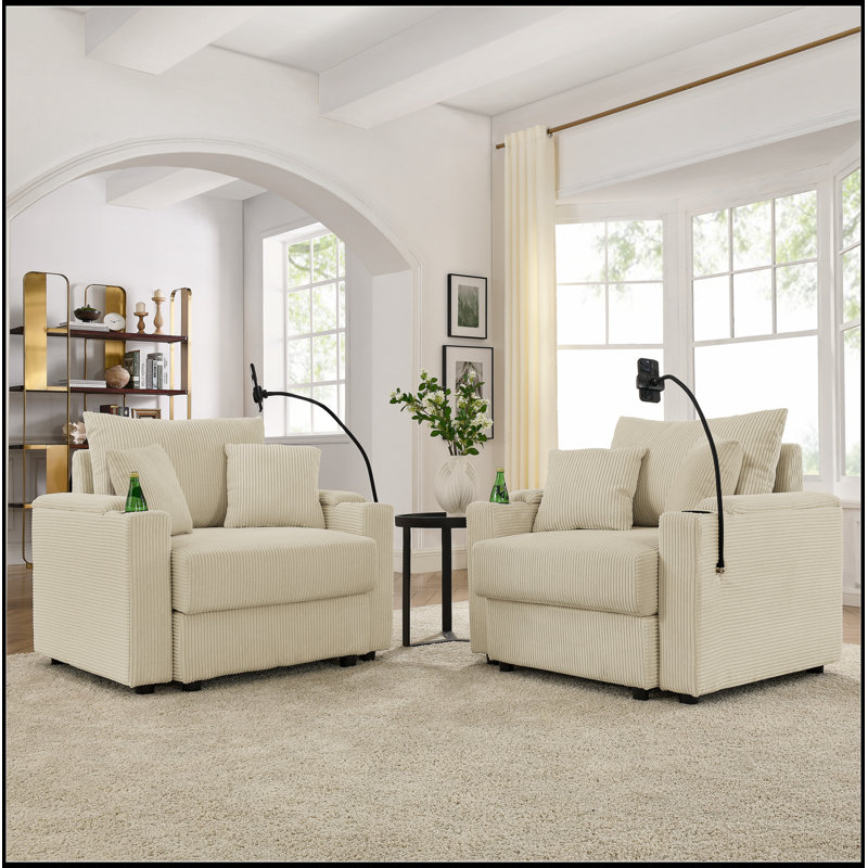 Ensemble de fauteuil confortable avec rangement et porte-gobelets pour le salon