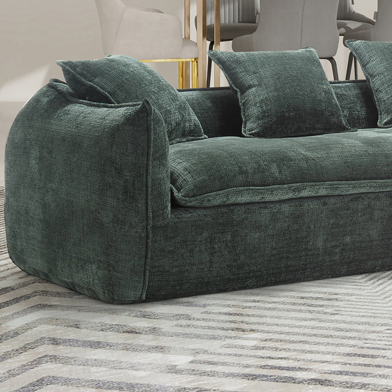 Assembly Free 126" Chenille 2-Piece Modular Curved Sofa with 5 Toss Pillows, Emerald