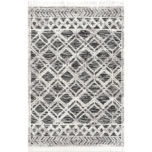 Shunette Geometric Machine Woven Cotton/Polyester Area Rug in Gray Foundry Select Rug Size: Rectangle 5'1 x 7'5