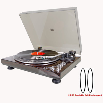 CrosAudio Vintage Belt-Drive Turntable with Bluetooth Output and AT-3600L Cartridge,  2 Pieces Turntable Belts,Red