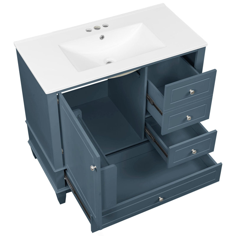 Ensemble de meuble-lavabo à plusieurs tiroirs, Gris bleu / argent