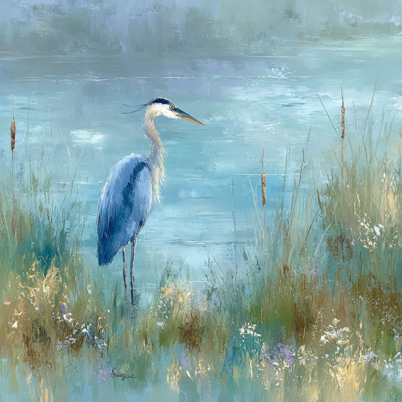 Héron bleu au bord du lac