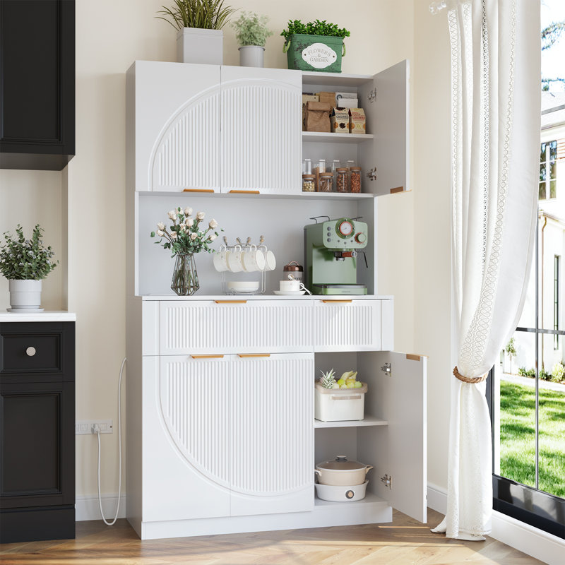 71'' Kitchen Pantry Storage Cabinet With Microwave Stand, White
