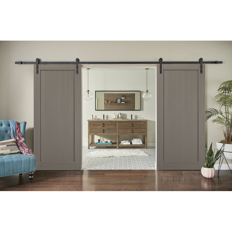 Portes de grange en bois manufacturé avec quincaillerie Quadro, 56 po x 80 po, Gris cendré