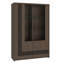 Modern Art Deco Style Display Cabinet, Double Glass Doors, Engineered Wood, Routed Grooves, Dark Oak Decor, 116.5 cm W x 172.7 cm H x 41.6 cm D