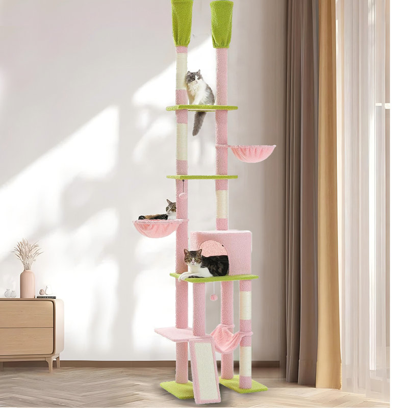 Dylann 112'' Hight Cat Tree Floor to Ceiling Cat Tower with Adjustable Height(85-112 Inches), 7 Tiers Climbing Activity Centre with Cozy Hammocks, 5 Platforms and Scratching Posts for Indoor Cats