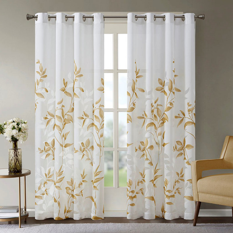 Burnout Printed Curtain Panel, White/Gray, 50.03" W x 95.03" L