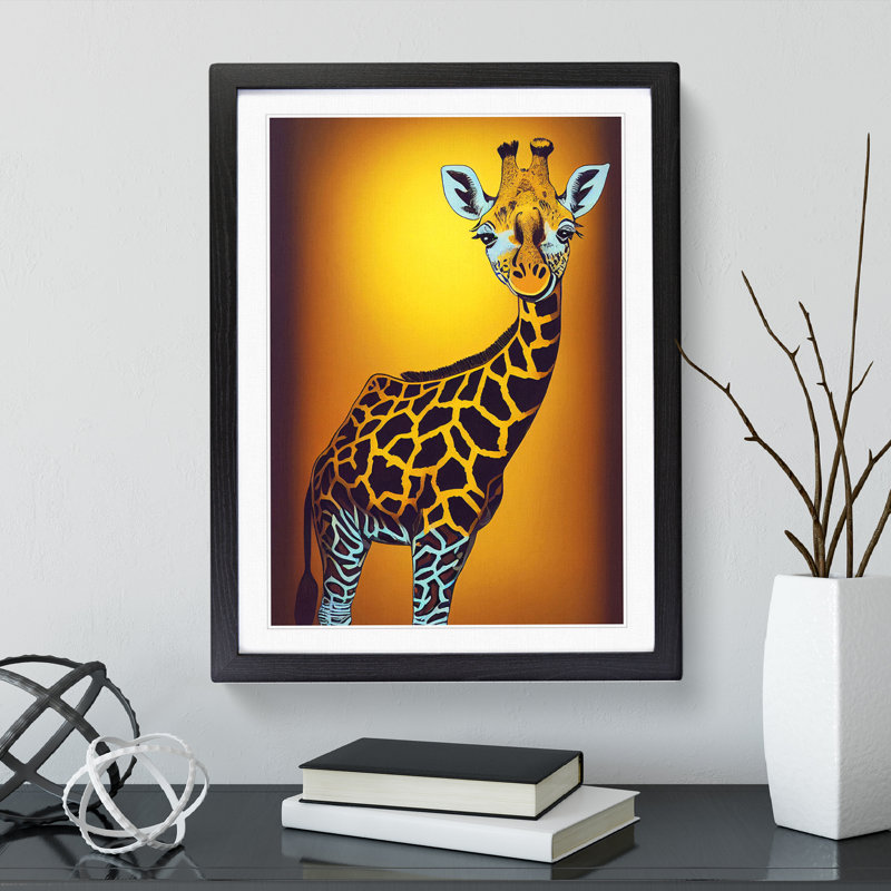 Young Giraffe - Single Picture Frame Painting, 64cm H x 46cm W x 2cm D, Black