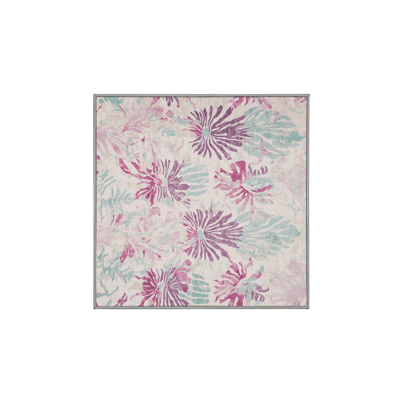 Machine Washable Gray Area Rug, Square 4'