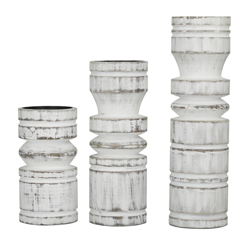 Wood Tabletop Candlestick, White Wash