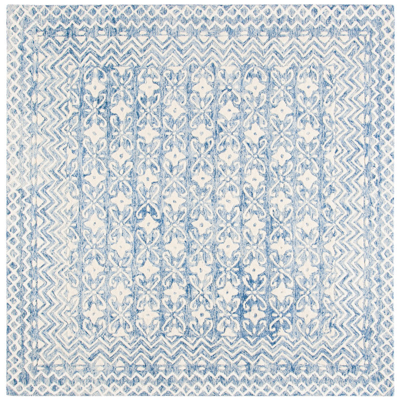 Simmerman Hand Tufted Wool Geometric Rug, Square 6'